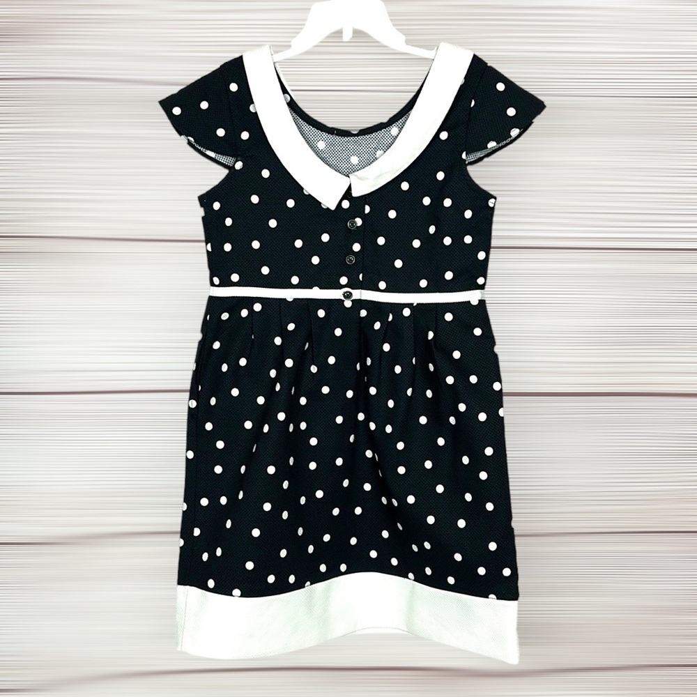 NWT Janie and Jack Cotton Dress Black and White Polka Dot Cap Sleeves size 7 - Picture 6 of 11